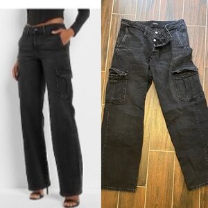 Low rise baggy straight cargo jeans